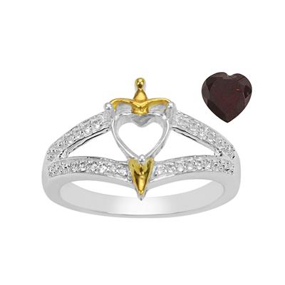 1.25cts The Evil Queen Sterling Two Tone Silver Ring Mount with White Topaz  (to fit 6mm Red Garnet Heart)