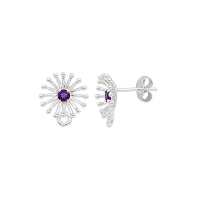 Willow & Tig Collection: 925 Sterling Silver Dandelion Earrings Approx 13mm (1 Pair) With Amethyst Detail