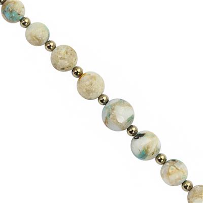 35cts Opal With Turquoise Smooth Round Approx 4 to 9mm 20cm Strands With Hematite Spacers
