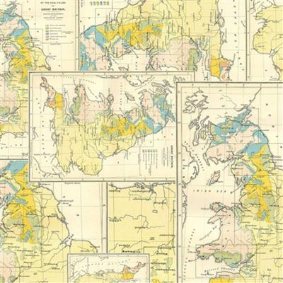 Tim Holtz Eclectic Elements Palette Digital Collection Map Yellow Fabric 0.5m