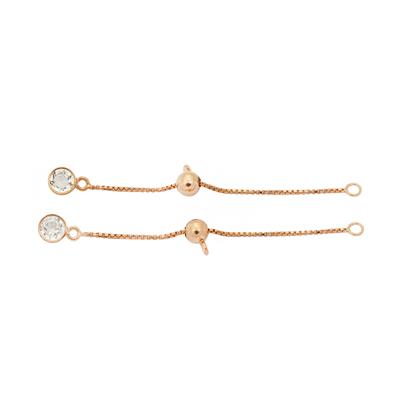 Rose Gold Plated 925 Sterling Silver 2inch Extender Chain with Slider Bead with 0.86cts White Topaz, Faceted Round 2pcs