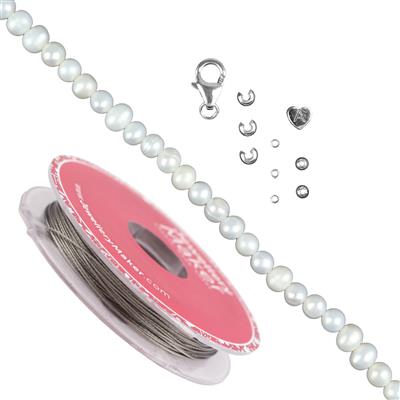 925 Sterling Silver & White Freshwater Pearl Heart Initial Bracelet Kit