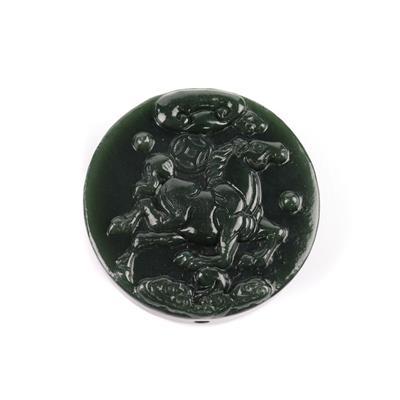250cts Double-Side Carved Horse Type A Black Jadeite Pendant, Approx 50mm, 1pcs