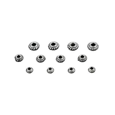 925 Sterling Silver Ridged Disk Spacer Beads, 4mm, 5mm, 6mm, 12pcs total 