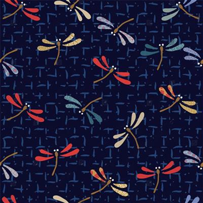 Oriental Arts Dragonflies Navy Extra Wide Backing Fabric 0.5m (274cm Width)