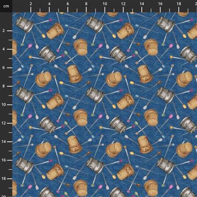 Atelier Collection Pins and Thimbles Navy Fabric 0.5m