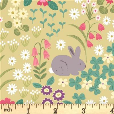 Lewis & Irene Bunny Hop Floral On Mustard Fabric 0.5m