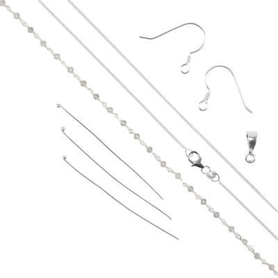Earth's Passion - 925 Sterling Silver Chain with Labradorite Faceted 2-3mm Rounds, 1m & 925 Sterling Silver Findings Pack