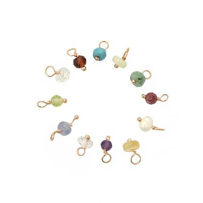 Rose Gold Plated 925 Sterling Silver Birthstone Charms, 12pcs
