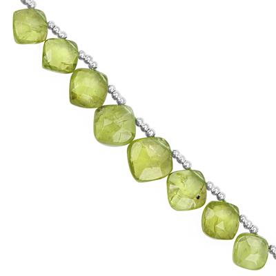 30cts Kashmir Peridot Graduated Faceted Squares Approx 5 to 9mm, 16cm Strand With Spacers