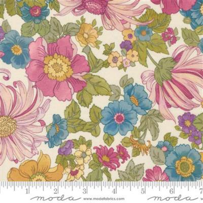 Moda Chelsea Garden Lawn Collection Assorted Flowers Porcelain Rose Fabric 0.5m
