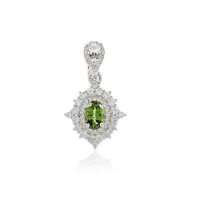 925 Sterling Silver Pendant Set with Chrome Tourmaline & White Topaz Accents, Approx 26x15mm