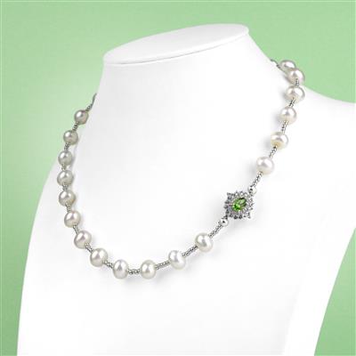 925 Sterling Silver Pendant Set with Chrome Tourmaline & White Topaz Accents, Approx 26x15mm