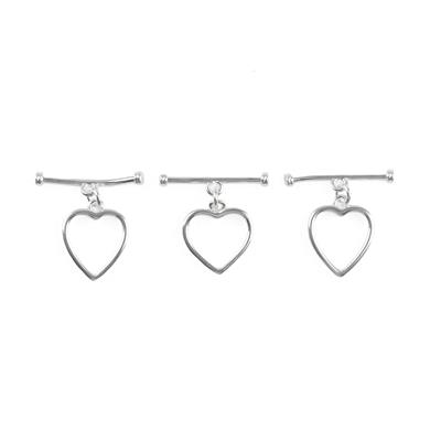 Silver Base Metal Heart Shaped Toggle Clasp Approx 12mm (3pcs)