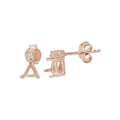 Rose Gold Plated 925 Sterling Silver Triangle Earring Mount (To fit 4mm gemstones) Inc. 0.03cts White Zircon Brilliant Cut Round 1.25mm - 1pair