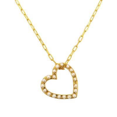 Gold Plated 925 Sterling Silver Heart Charm Carrier Clasp with 0.20cts White Freshwater Cultured Pearls, Approx 18mm with 18
