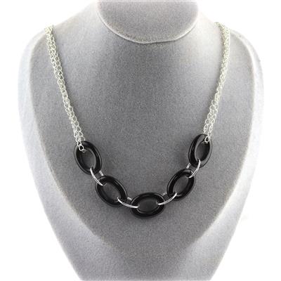 925 Sterling Silver & Black Agate Oval Link Chain, 13cm Length