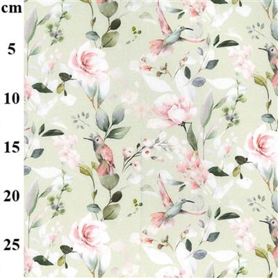 Floral on Mint Cotton Poplin Print Fabric 0.5m