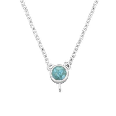 925 Sterling Silver 20inch Finished Cable Chain with 5mm Plain Round (Bezel) Turquoise Connector with Loop