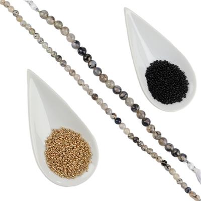 The Dragon Master! 5-6mm & 7-8mm Dragon Vein Agate Rounds & 2x Tubes 11/0s