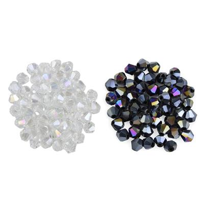 AB Coated Black & Crystal Bicones, Approx 5mm, 50pcs Each (100pcs Total)