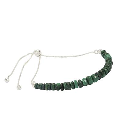 13cts Malachite Faceted Rondelles Approx 3x1 to 5x2mm Sterling Silver Slider Bracelet, 10