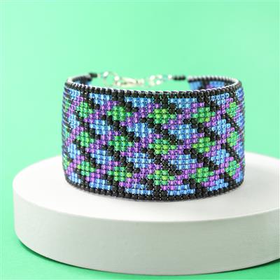 Green, Dark Grey, Purple & Japanese Sapphire Seed Bead Project With Instructions By Monika Soltesz