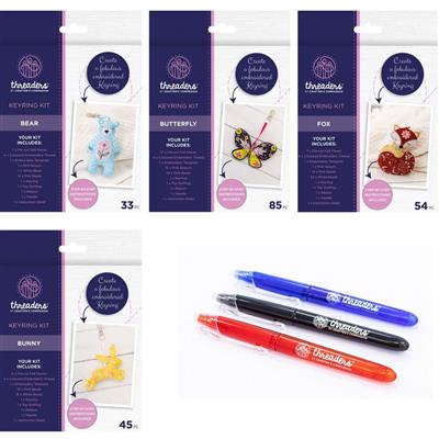 Threaders Felt Animal Keyring Kits with FREE Threaders Erasable Fabric Pens