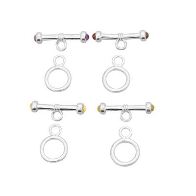 925 Sterling Silver Gemset Toggle Clasp Set with Citrine, Rajasthan Garnet, Amethyst and Peridot Approx 22x7.5mm to 16x11mm