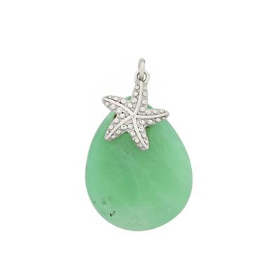 925 Sterling Silver Star Pinch Bail with Pear Shape Top Drilled Cabs Chrysoprase Approx 25x20mm