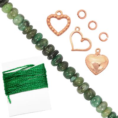 Rose Plated 925 Sterling Silver Heart Charm Emerald Project With Instructions By Claire Macdonald