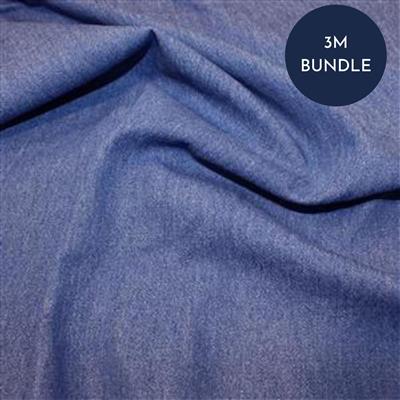 8oz Medium/Heavy Weight Washed Denim Cotton - Medium Blue Fabric Bundle (3.5m)