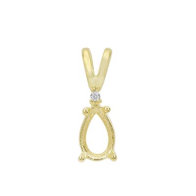 Gold Plated 925 Sterling Silver Pear Pendant Mount (To fit 8x5mm gemstone) Inc. 0.02cts White Zircon Brilliant Cut Round 1.25mm - 1pcs