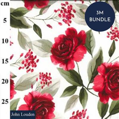 Linen-Viscose Digital Prints Red Roses Fabric Bundle (3m)