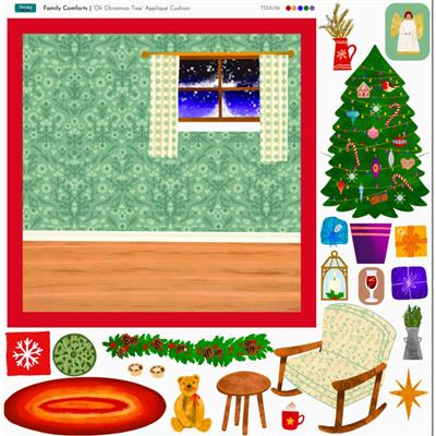 Family Comforts Oh Christmas Tree Applique Fabric Panel (70cm x 74cm)
