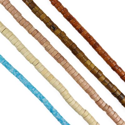 Pukalet Beads - 4x Strands Wooden Pukalet Beads And Polymer Clay Heshi Beads 16cm Strand
