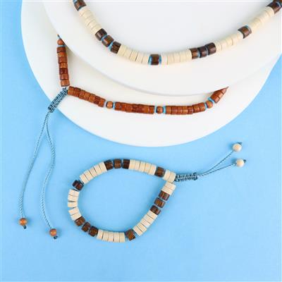 Pukalet Beads - 4x Strands Wooden Pukalet Beads And Polymer Clay Heshi Beads 16cm Strand