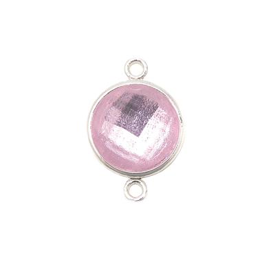 Pink Faceted Glass Silver Plated Connector, Approx 12mm 
