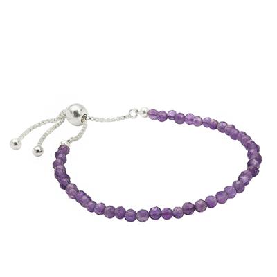 Close Out Deal, 10.95cts Amethyst Faceted Round Approx 3mm 925 Sterling Silver Slider Bracelet Approx 9Inch 