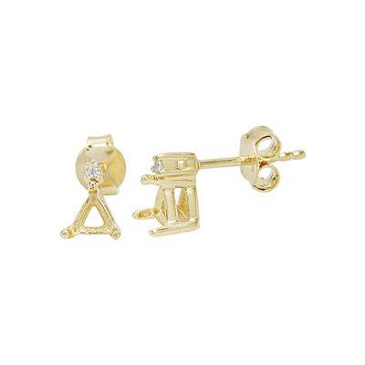Gold Plated 925 Sterling Silver Triangle Earring Mount (To fit 4mm gemstones) Inc. 0.03cts White Zircon Brilliant Cut Round 1.25mm - 1pair