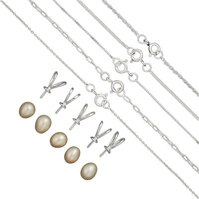 White Freshwater Cultured Pearl Drop Approx 6mm with 925 Sterling Silver Bail & Chain, 5pcs