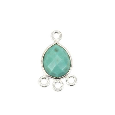 925 Sterling Silver Connector With Sleeping Beauty Turquoise Approx 18x11mm with 4 loops, 1pc