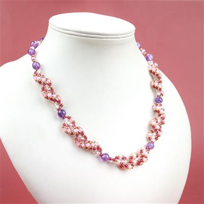 Flirty Flamingo-6/0 Pink Lined Crystal Seed Beads & AB Coated Rondelle Pink Amethyst 8mm