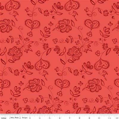 Riley Blake Be Mine Valentine Hearts & Flowers Red Fabric 0.5m