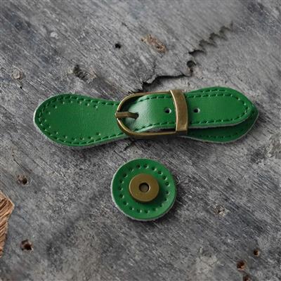 Sew on Green Leather Magnetic Snap Buckle (11cm x 3cm)