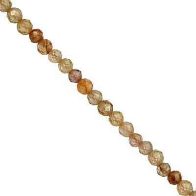 15cts Canary Zircon Faceted Round Approx 2mm, 25cm Strand