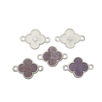 925 Sterling Silver Purple Jade Clover Connectors, Approx 10x14mm, 5pcs