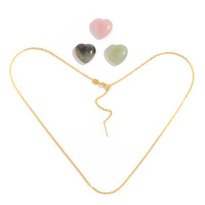 Gold 925 Sterling Silver Gemstone Heart (Labradorite, Chinese Amazonite and Rose Quartz 18mm)  with 20inch Chain with Slider Bead 