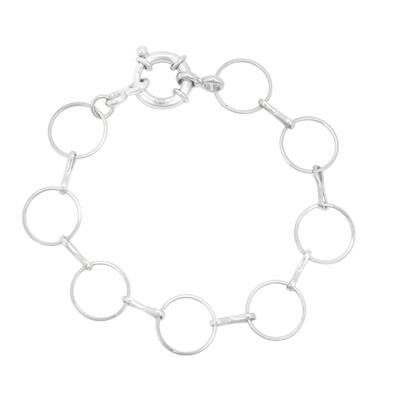 925 Sterling Silver Round Link Statement Bracelet, Approx 7.5inch