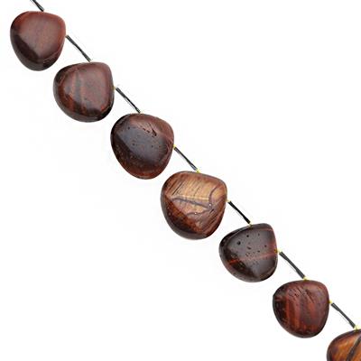 70cts Iron Tigers Eye Top Side Drill Smooth Heart Approx 9 to 14mm, 18cm Strand with Spacers